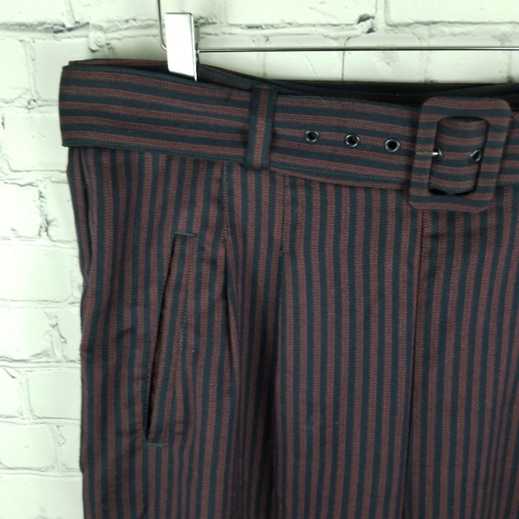 CARTONNIER | Anthro striped high waist pleated cropped belted trouser pants - Picture 2 of 10